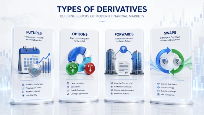 Types of Derivatives in India - Futures Options Forwards Swaps Explained with Examples