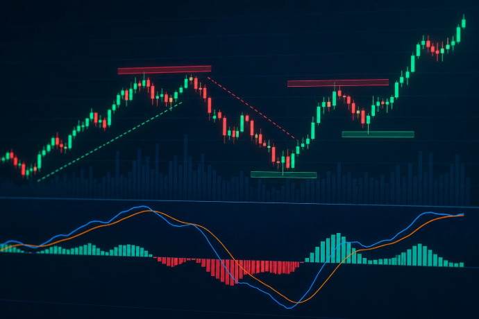 Candles show price structure; MACD shows momentum behind the move - Option Matrix India